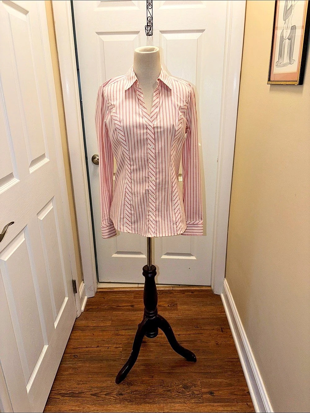 Express The Essential Shirt Striped Button Down Shirt in Pink & White Size